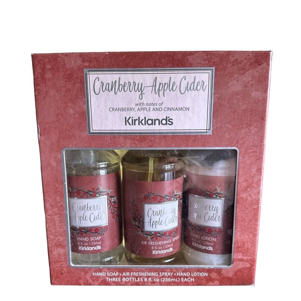 NEW Kirklands Cranberry Apple Cider 3-pc. Gift Set Lotion Air Spray Hand Lotion